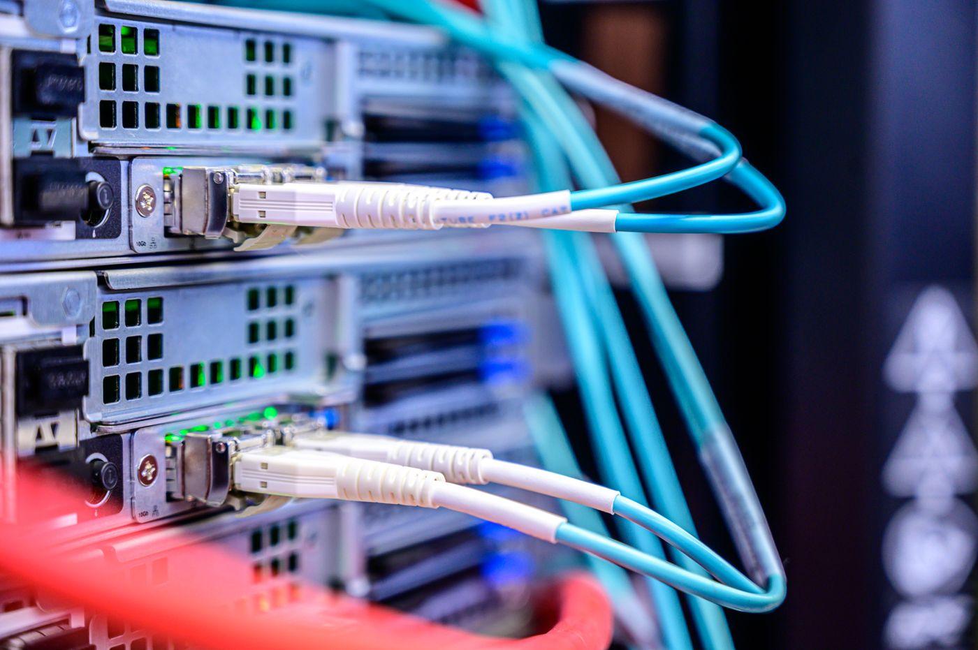 Network cables connected to server equipment
